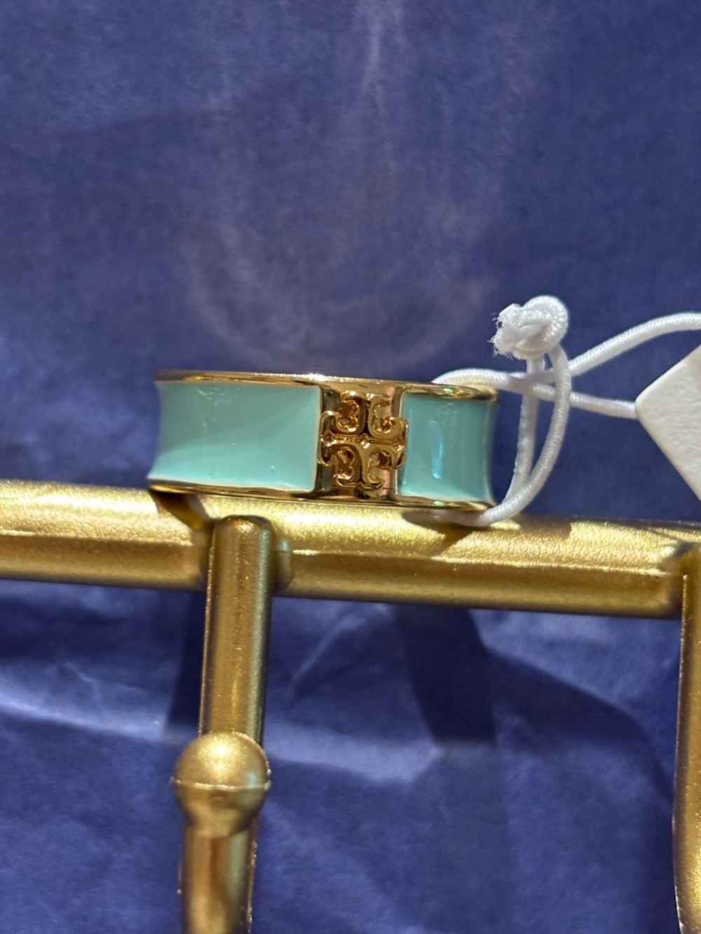 Tory Burch Kira - Enamel Inlay Ring- Aqua/Gold- with Dustbag